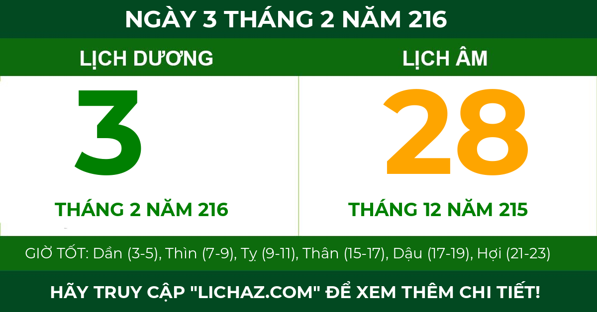 lịch âm ngày 3 tháng 2 năm 216