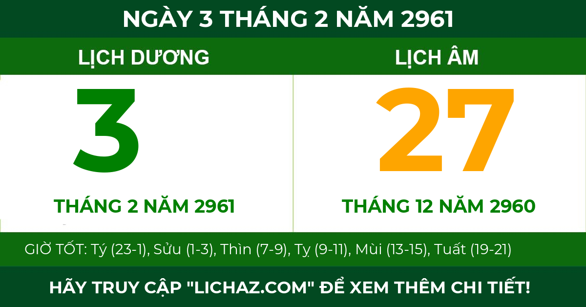lịch âm ngày 3 tháng 2 năm 2961