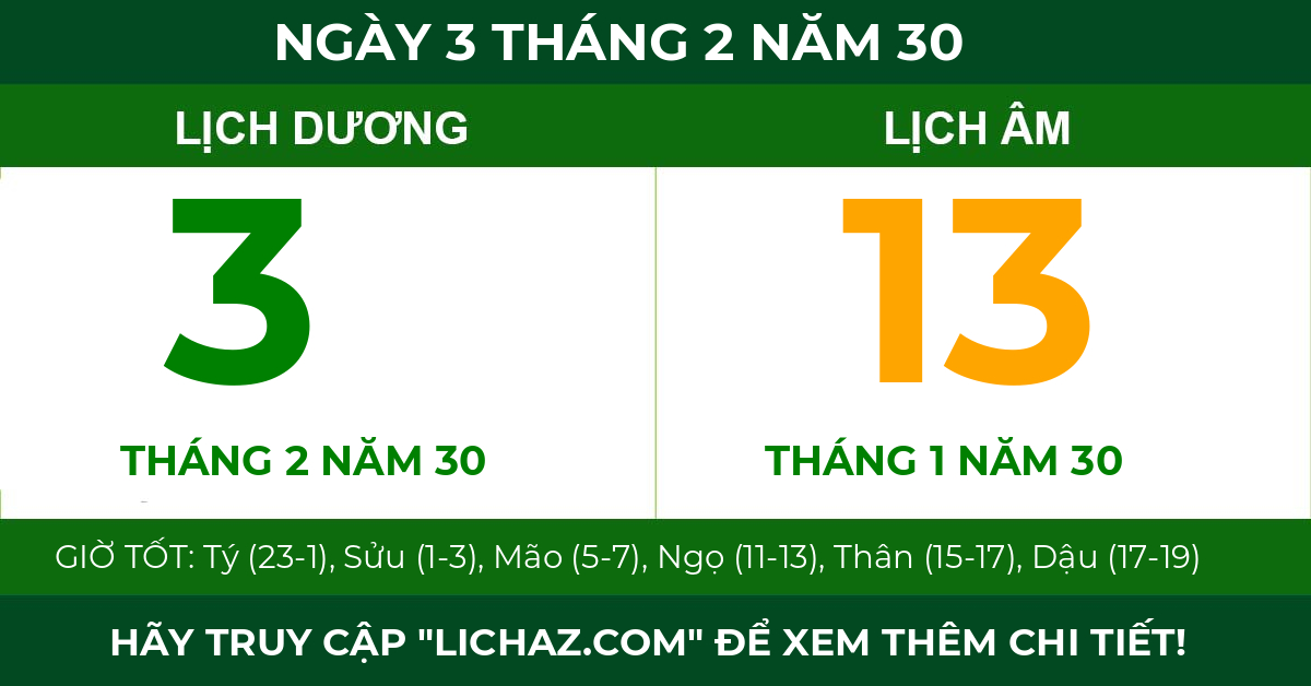 lịch âm ngày 3 tháng 2 năm 30