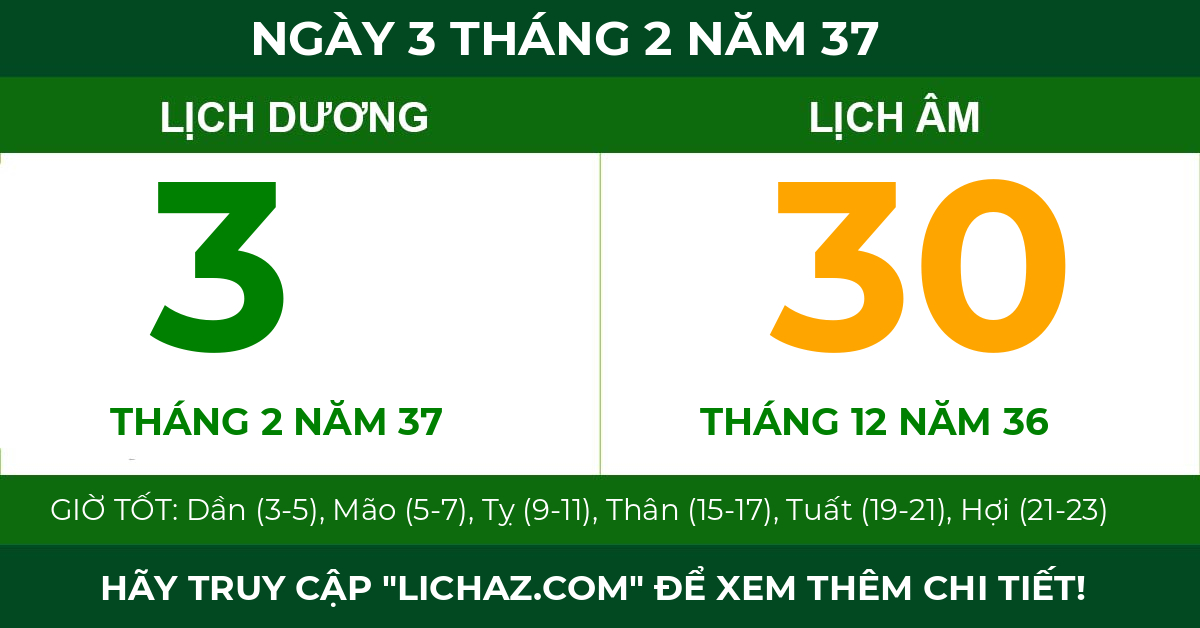 lịch âm ngày 3 tháng 2 năm 37
