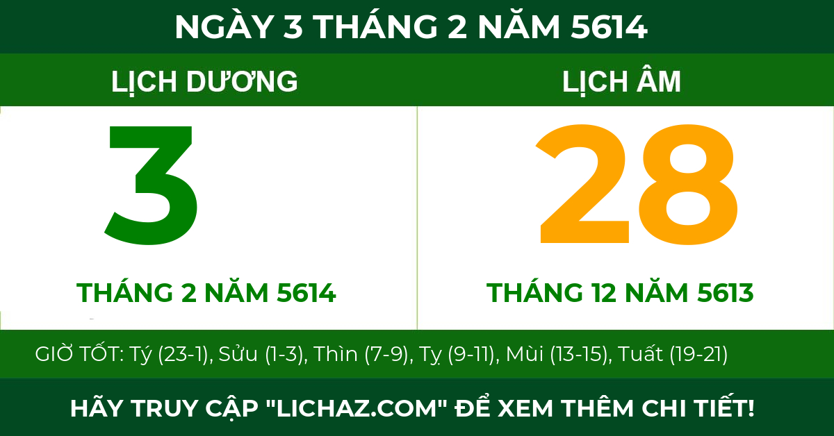 lịch âm ngày 3 tháng 2 năm 5614