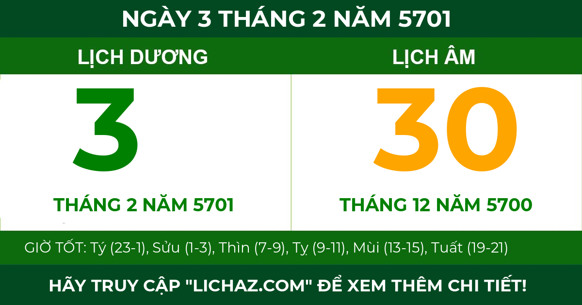 lịch âm ngày 3 tháng 2 năm 5701