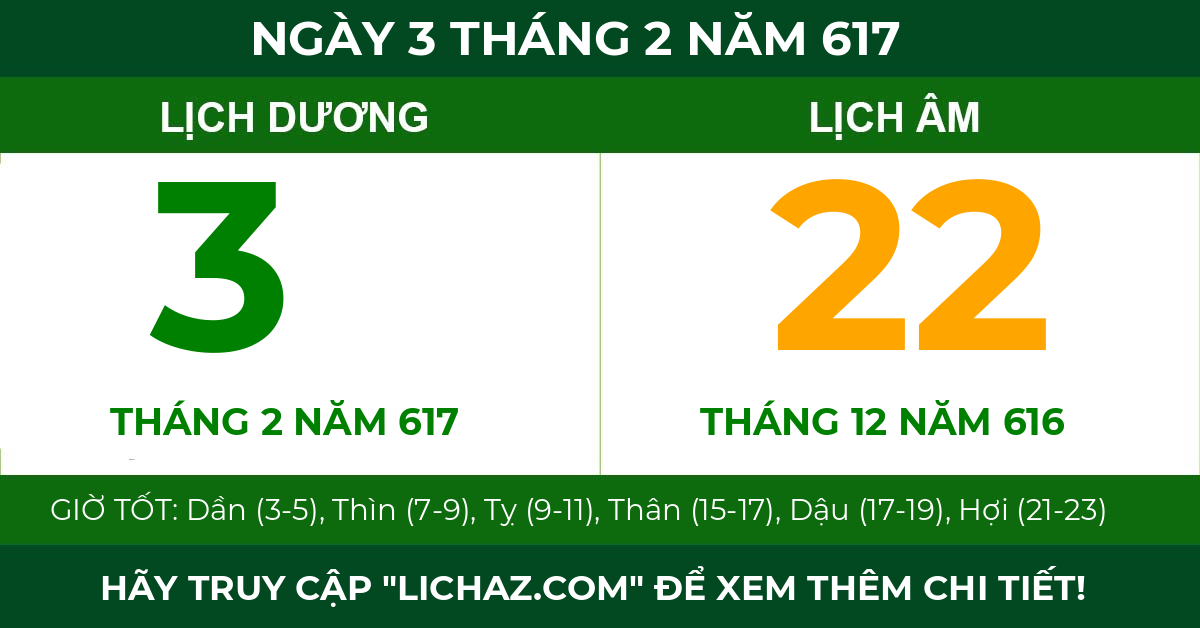 lịch âm ngày 3 tháng 2 năm 617