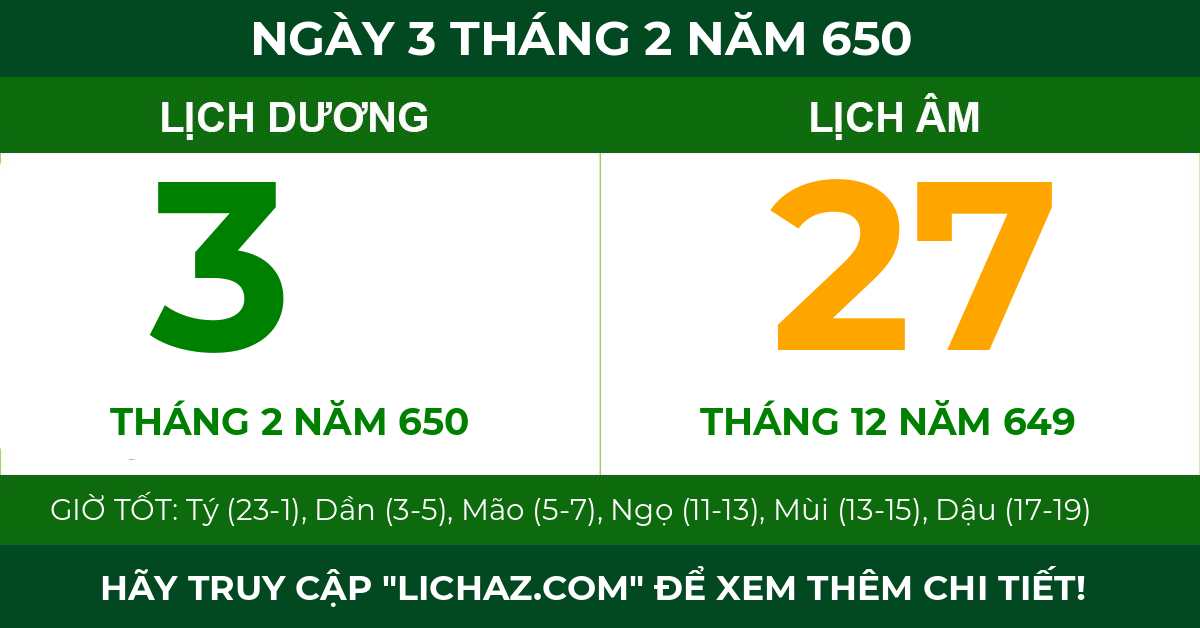 lịch âm ngày 3 tháng 2 năm 650