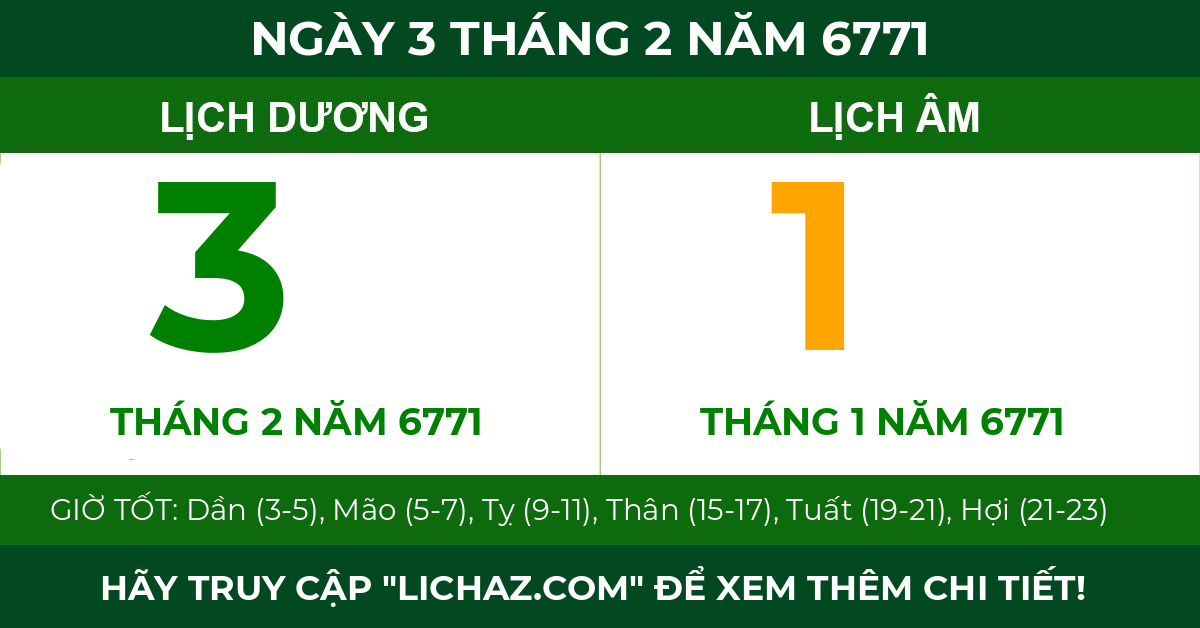 lịch âm ngày 3 tháng 2 năm 6771