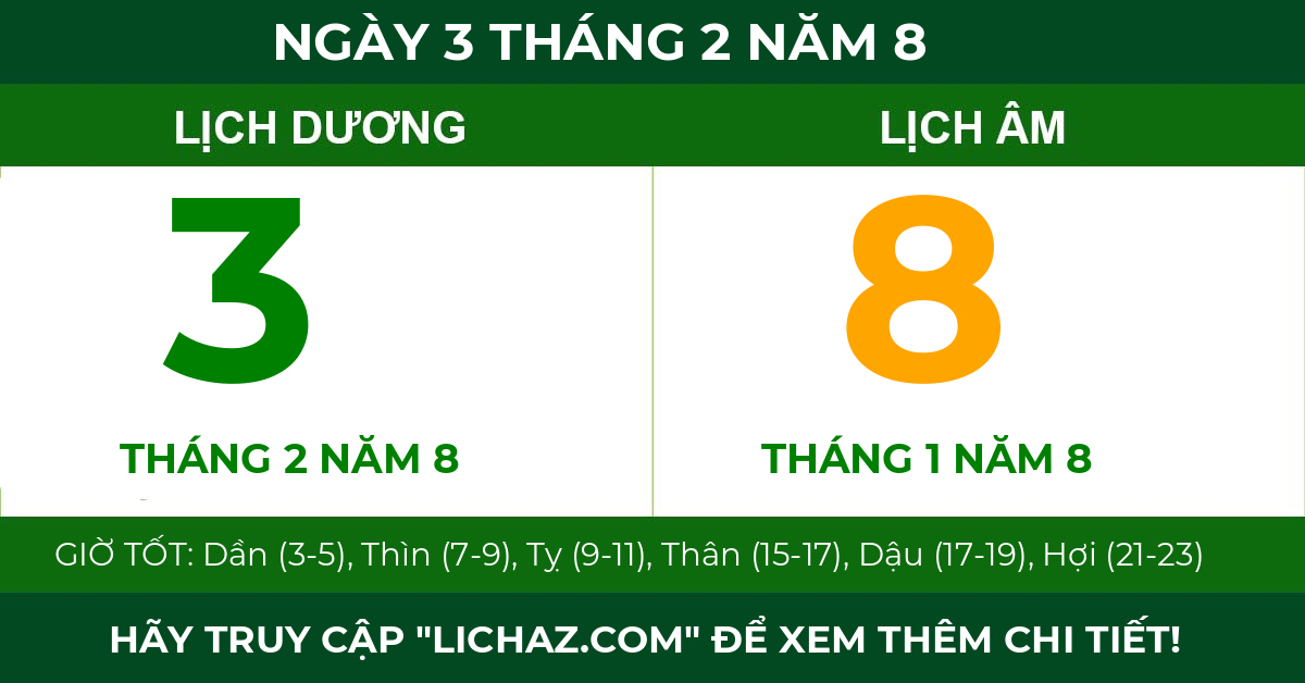 lịch âm ngày 3 tháng 2 năm 8