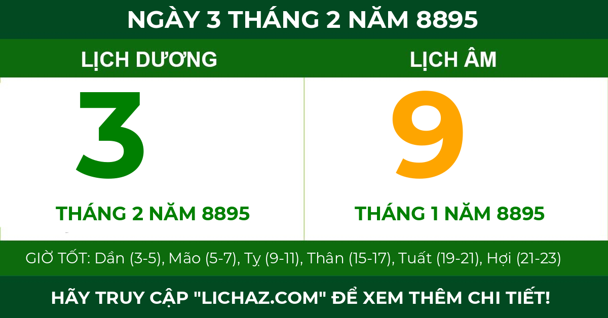 lịch âm ngày 3 tháng 2 năm 8895