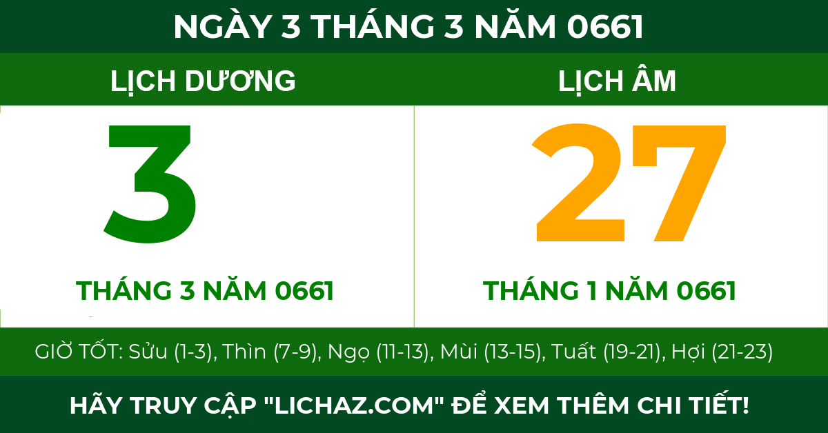 lịch âm ngày 3 tháng 3 năm 0661