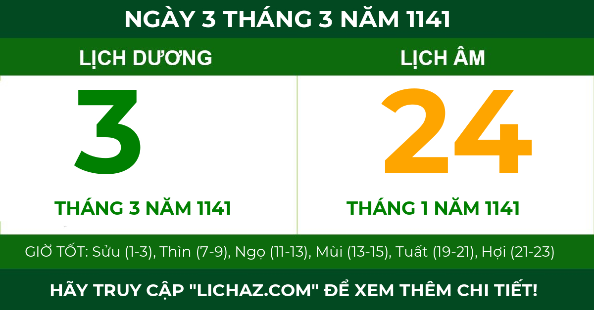 lịch âm ngày 3 tháng 3 năm 1141