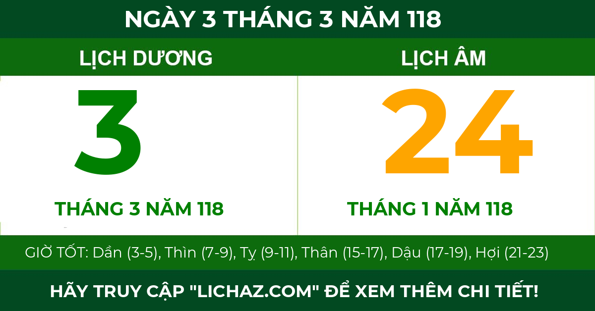 lịch âm ngày 3 tháng 3 năm 118