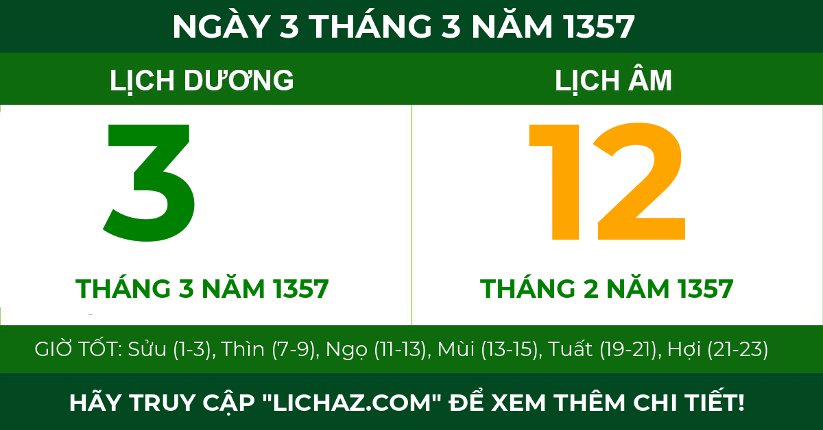 lịch âm ngày 3 tháng 3 năm 1357