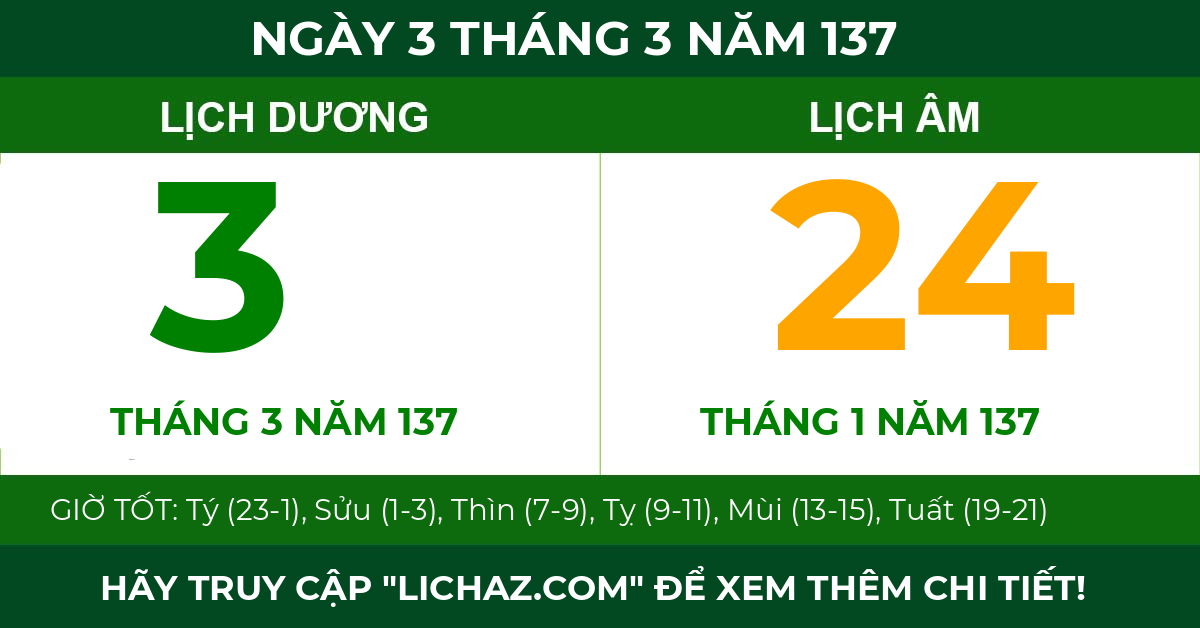 lịch âm ngày 3 tháng 3 năm 137