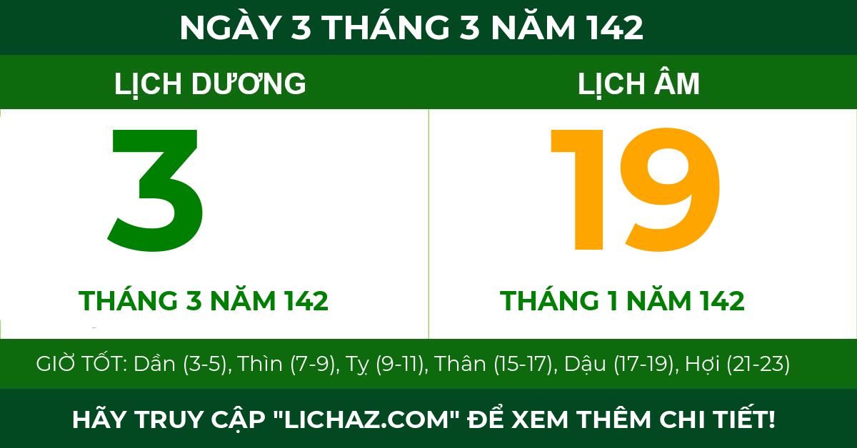 lịch âm ngày 3 tháng 3 năm 142