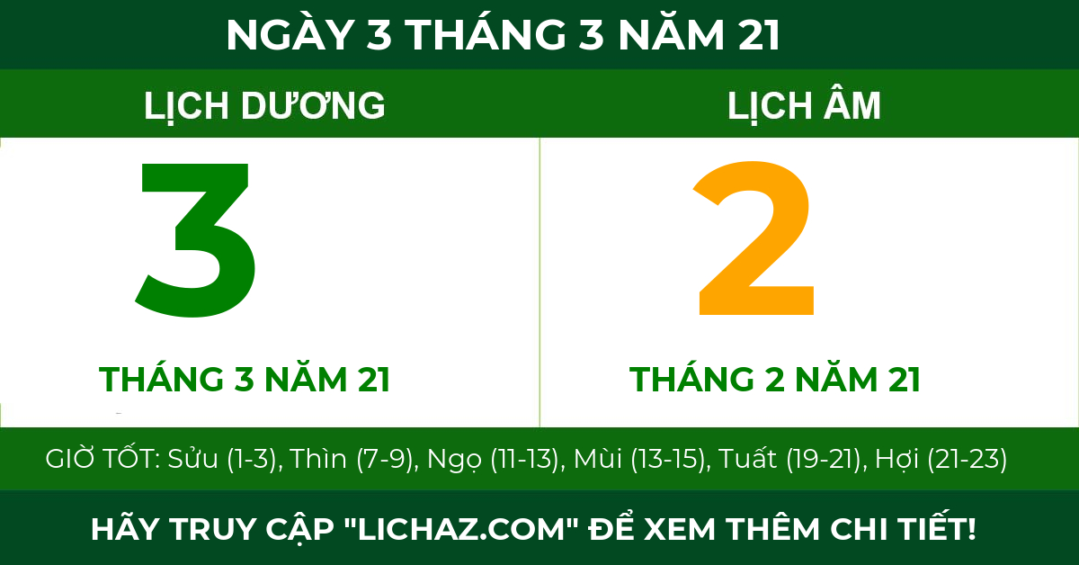 lịch âm ngày 3 tháng 3 năm 21