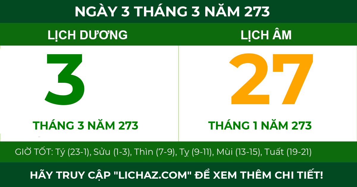 lịch âm ngày 3 tháng 3 năm 273