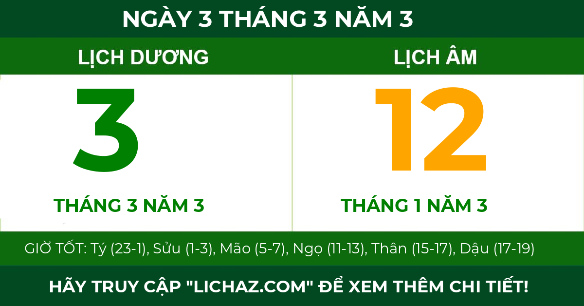 lịch âm ngày 3 tháng 3 năm 3
