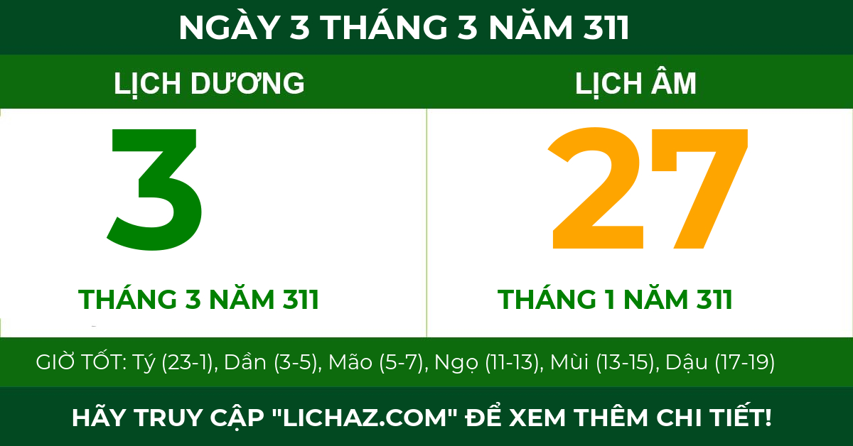 lịch âm ngày 3 tháng 3 năm 311
