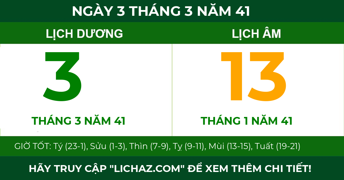 lịch âm ngày 3 tháng 3 năm 41