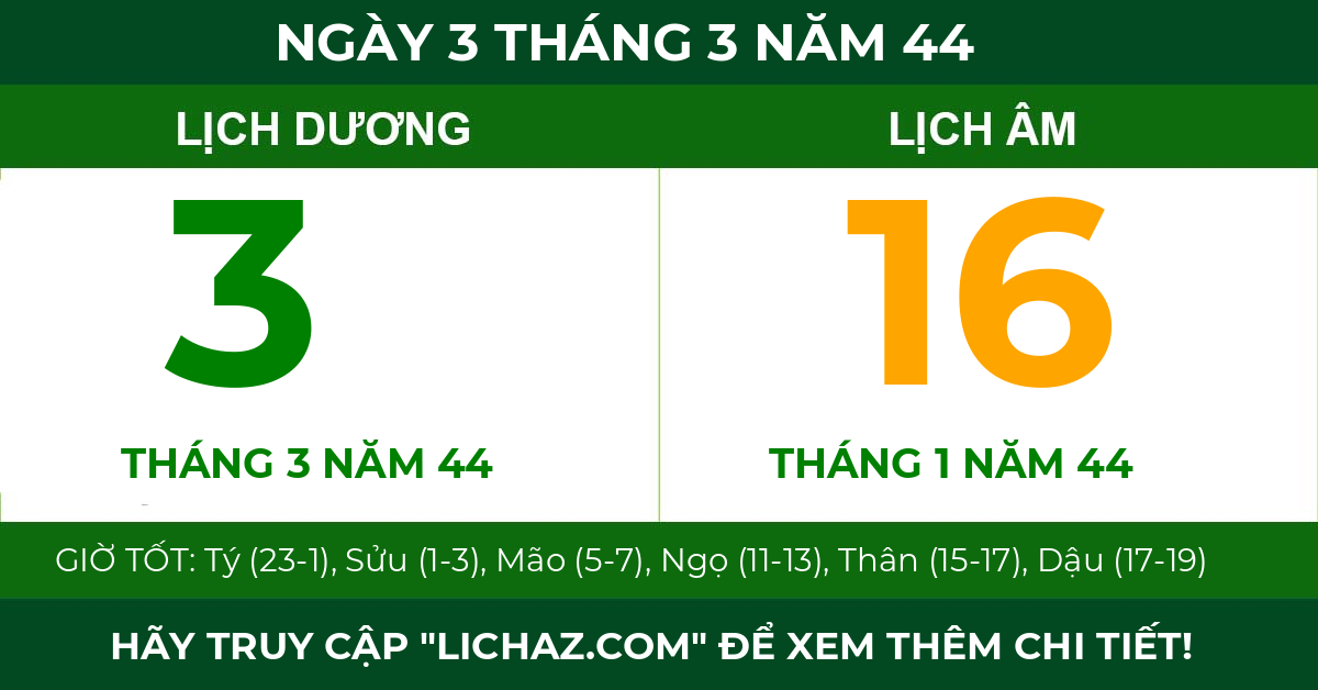 lịch âm ngày 3 tháng 3 năm 44