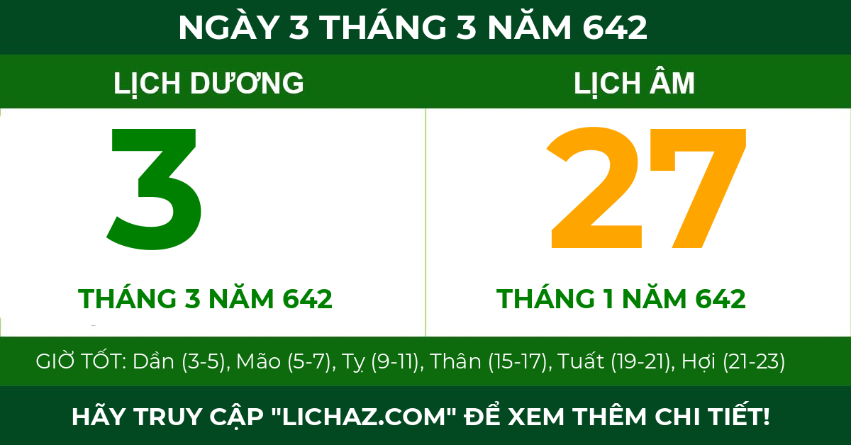 lịch âm ngày 3 tháng 3 năm 642