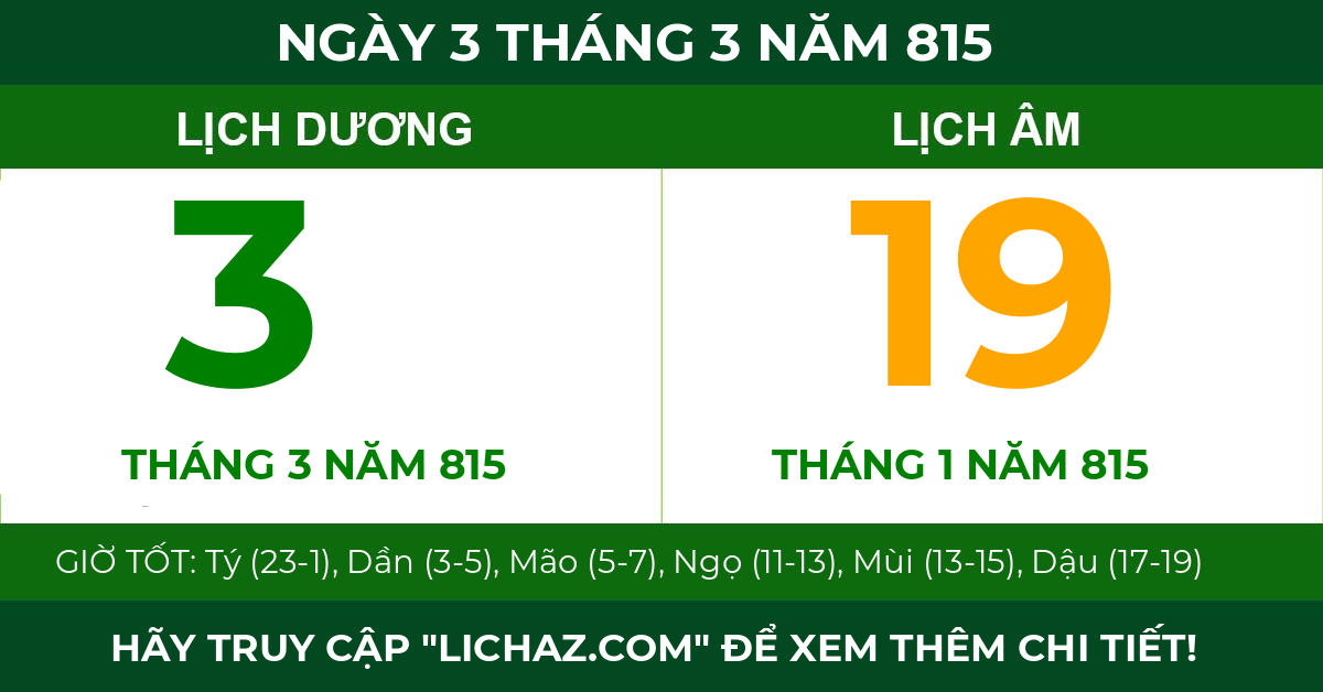 lịch âm ngày 3 tháng 3 năm 815