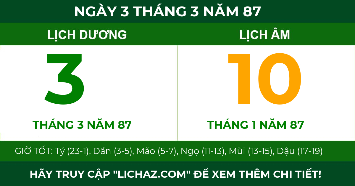 lịch âm ngày 3 tháng 3 năm 87
