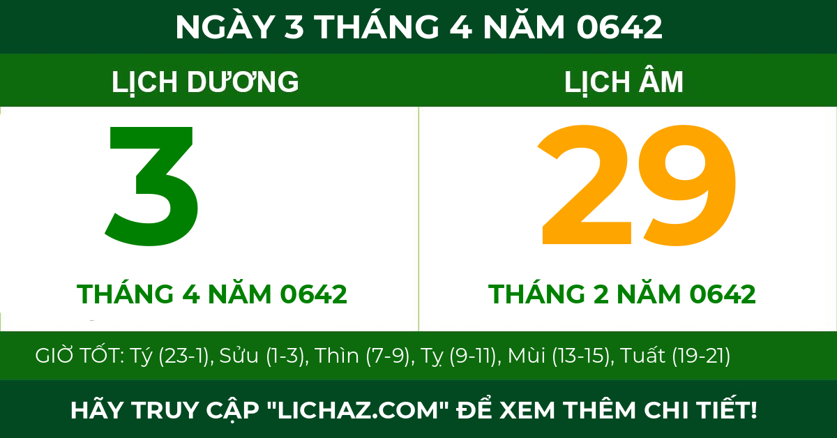 lịch âm ngày 3 tháng 4 năm 0642