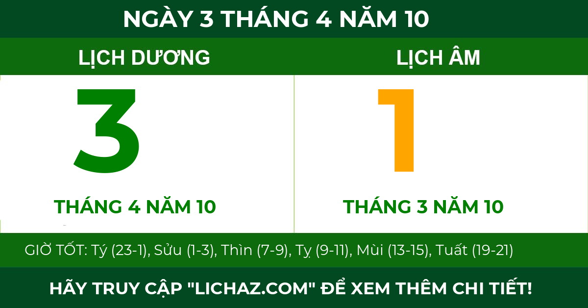 lịch âm ngày 3 tháng 4 năm 10