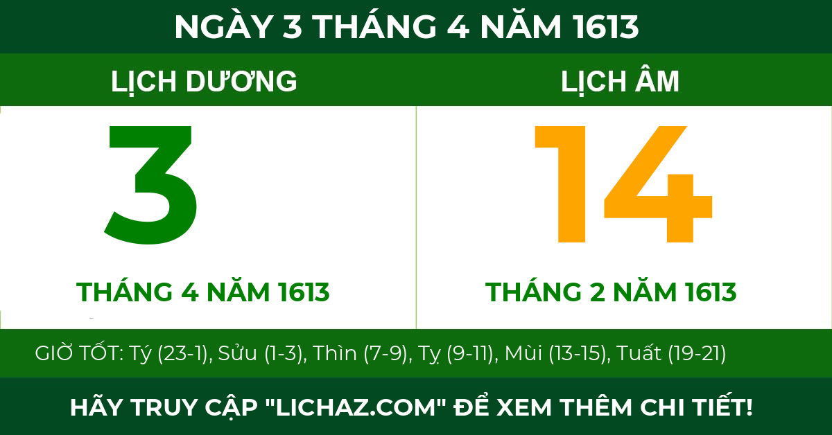 lịch âm ngày 3 tháng 4 năm 1613