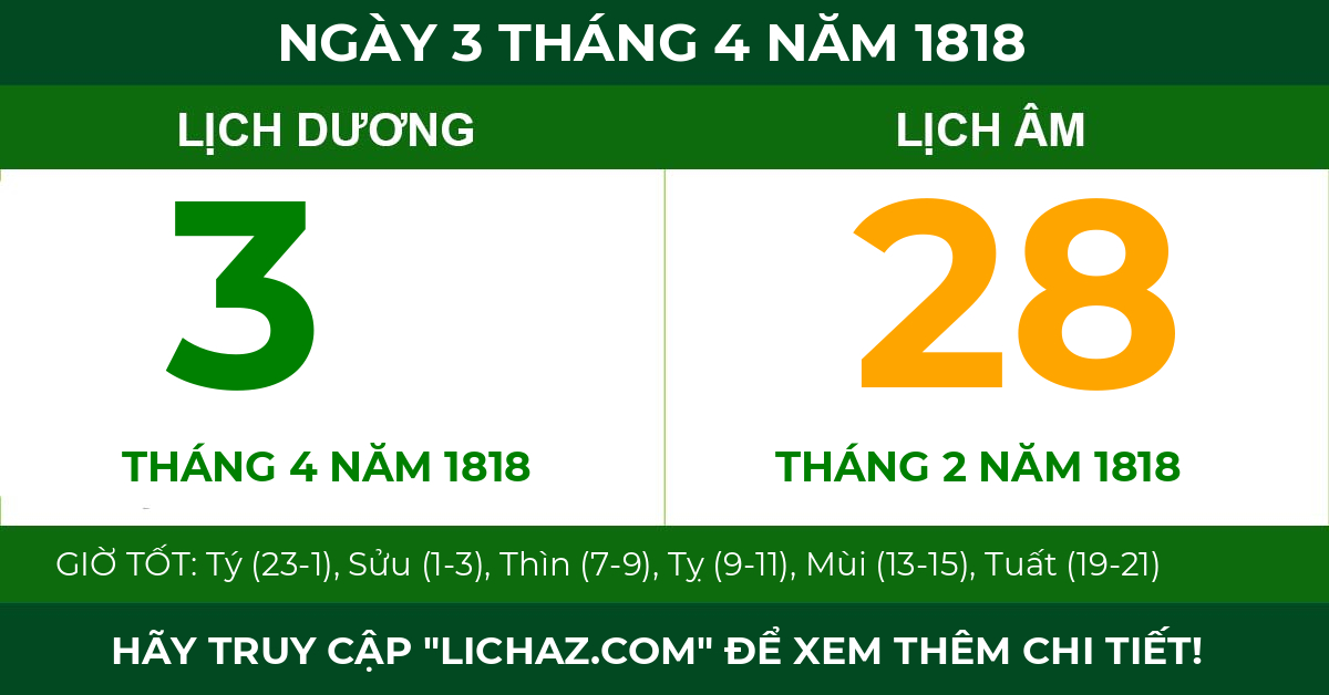lịch âm ngày 3 tháng 4 năm 1818
