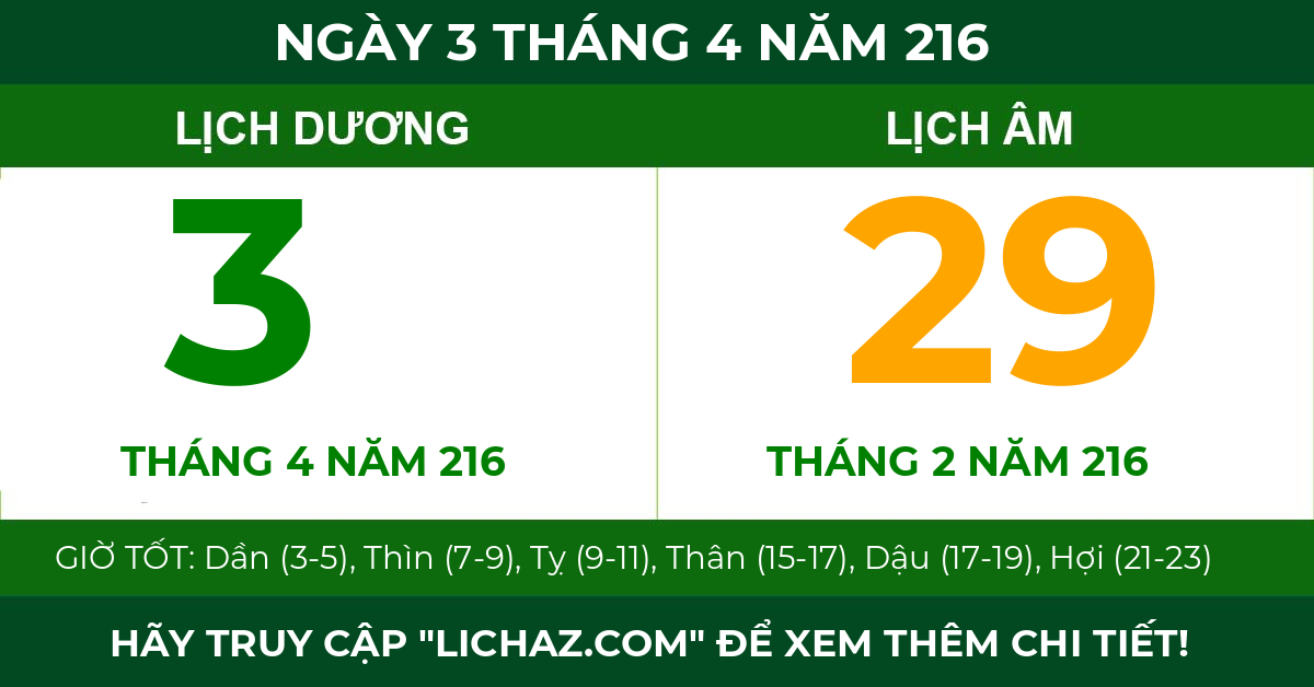 lịch âm ngày 3 tháng 4 năm 216