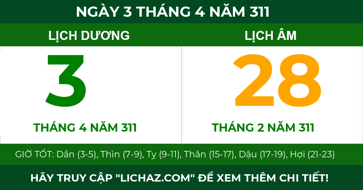 lịch âm ngày 3 tháng 4 năm 311