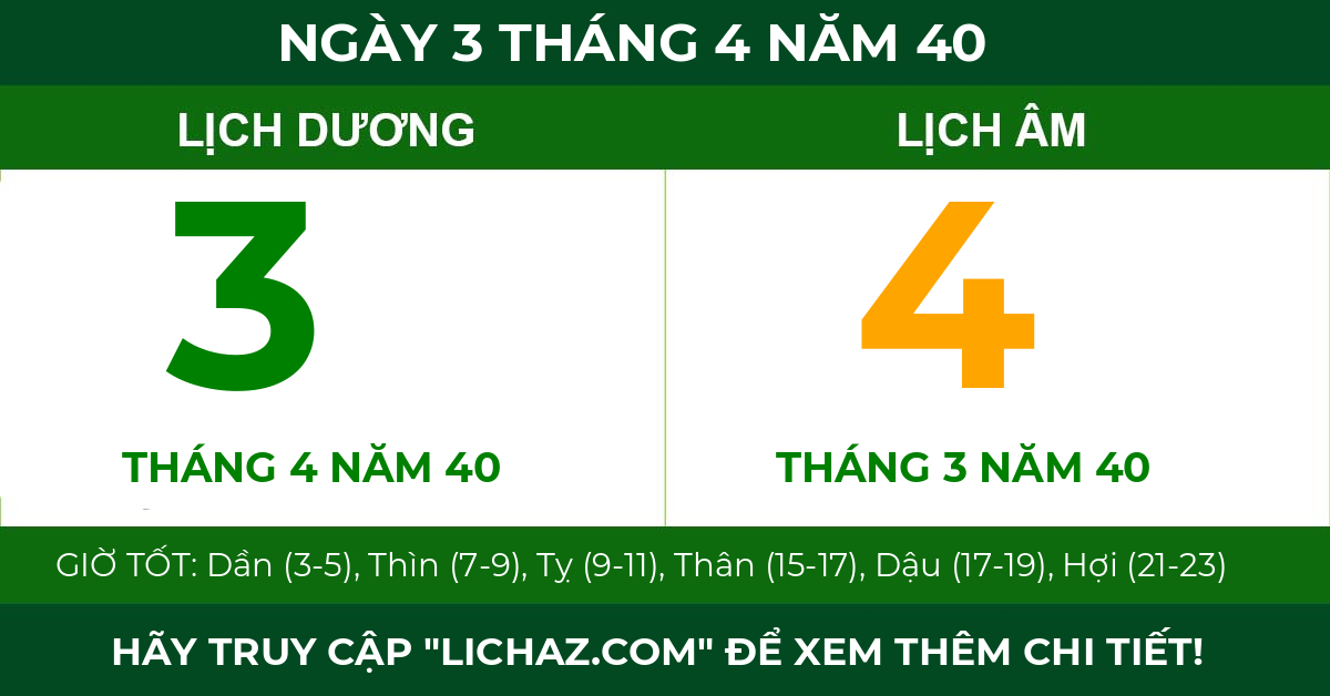 lịch âm ngày 3 tháng 4 năm 40