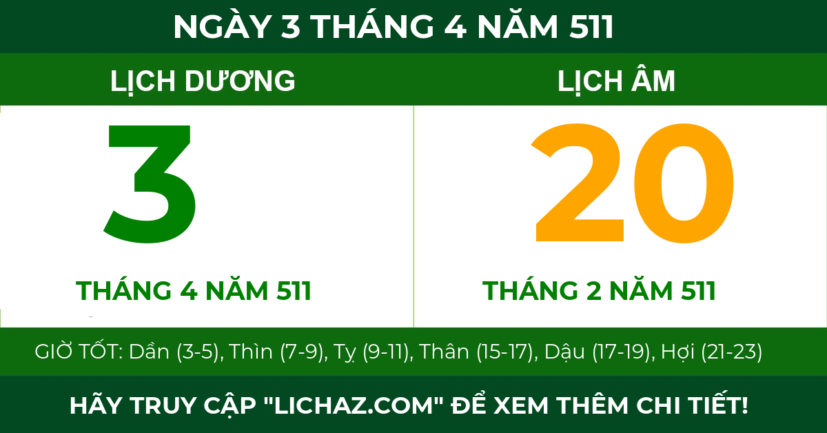 lịch âm ngày 3 tháng 4 năm 511