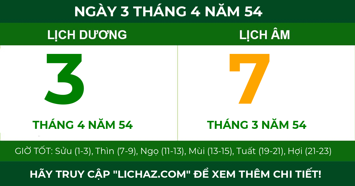 lịch âm ngày 3 tháng 4 năm 54