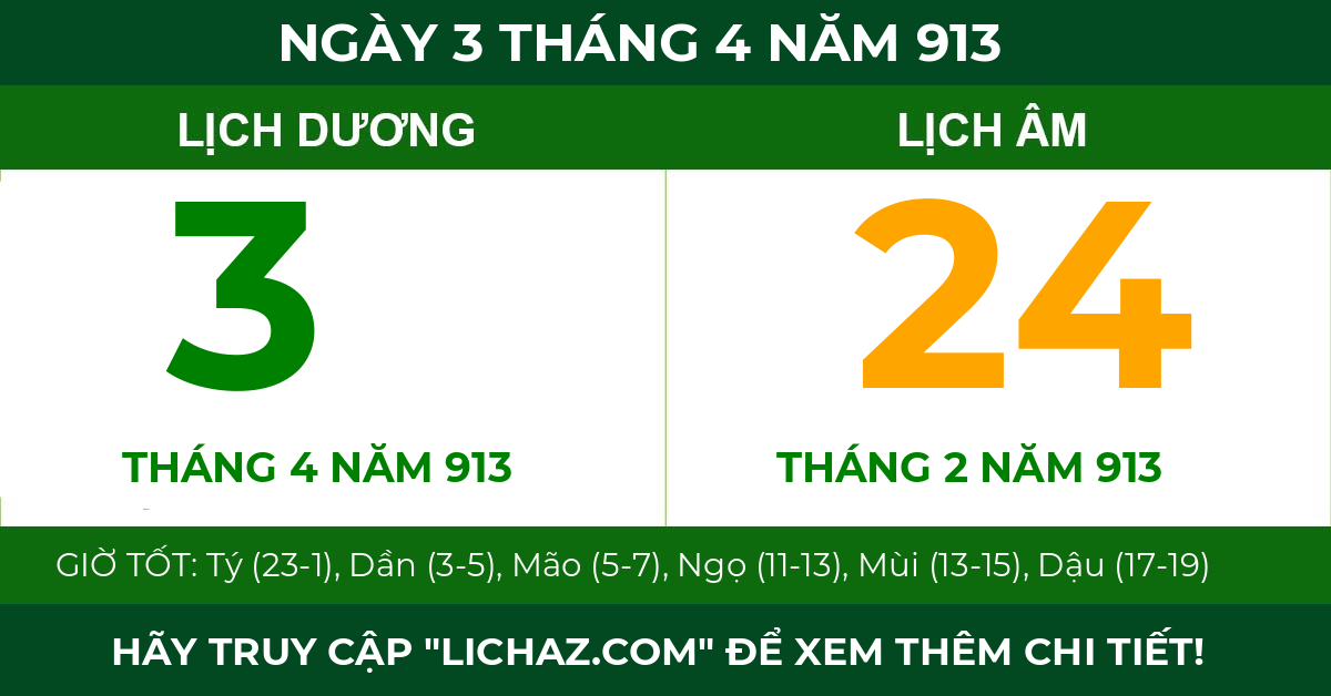 lịch âm ngày 3 tháng 4 năm 913