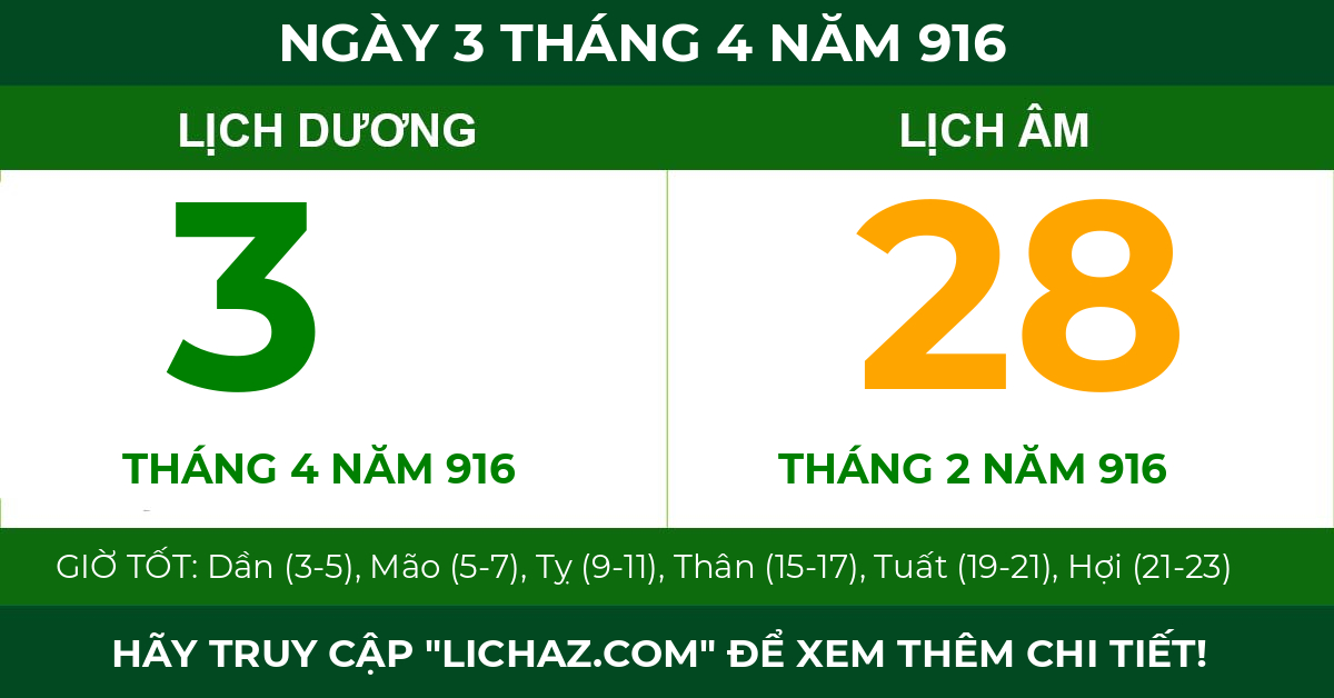 lịch âm ngày 3 tháng 4 năm 916