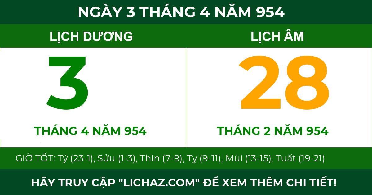 lịch âm ngày 3 tháng 4 năm 954