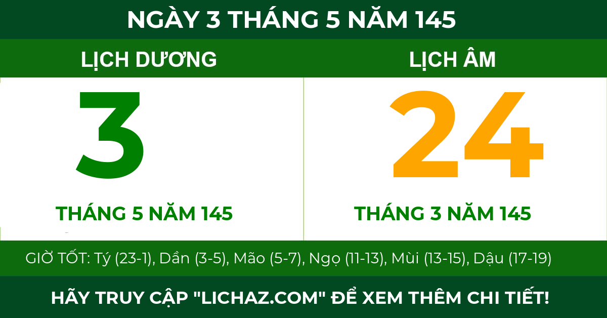 lịch âm ngày 3 tháng 5 năm 145