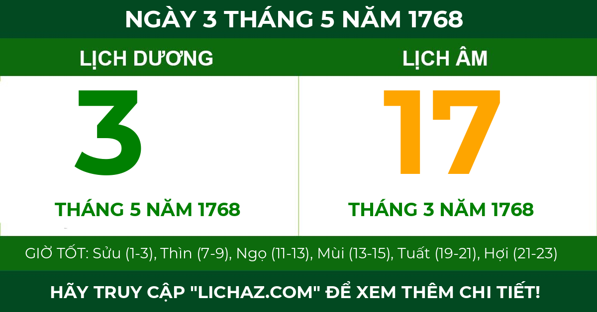 lịch âm ngày 3 tháng 5 năm 1768