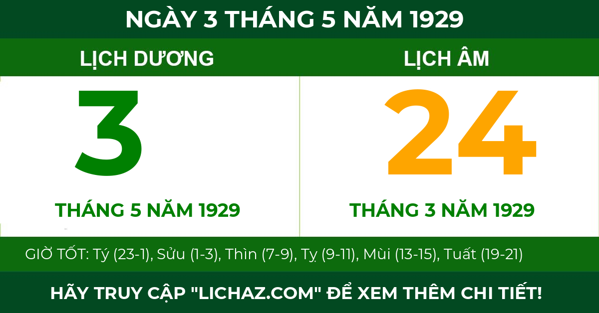 lịch âm ngày 3 tháng 5 năm 1929
