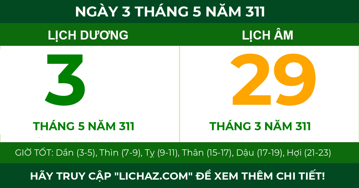 lịch âm ngày 3 tháng 5 năm 311