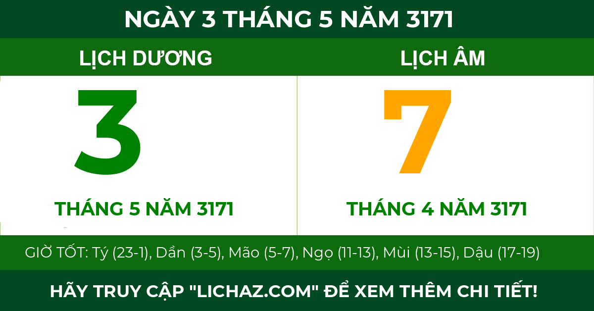 lịch âm ngày 3 tháng 5 năm 3171