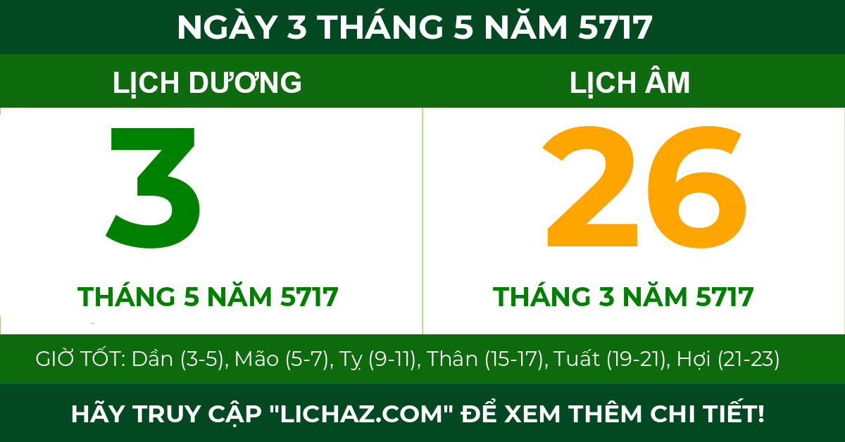 lịch âm ngày 3 tháng 5 năm 5717