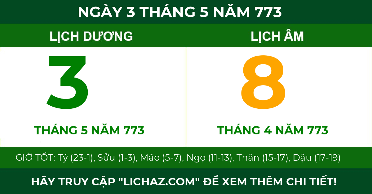 lịch âm ngày 3 tháng 5 năm 773
