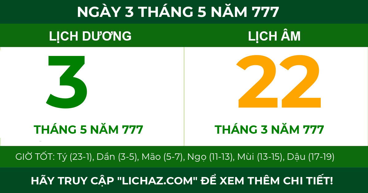 lịch âm ngày 3 tháng 5 năm 777