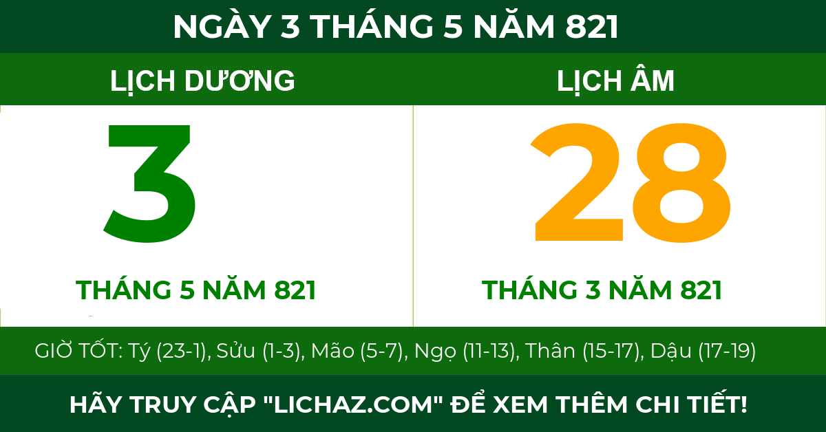 lịch âm ngày 3 tháng 5 năm 821