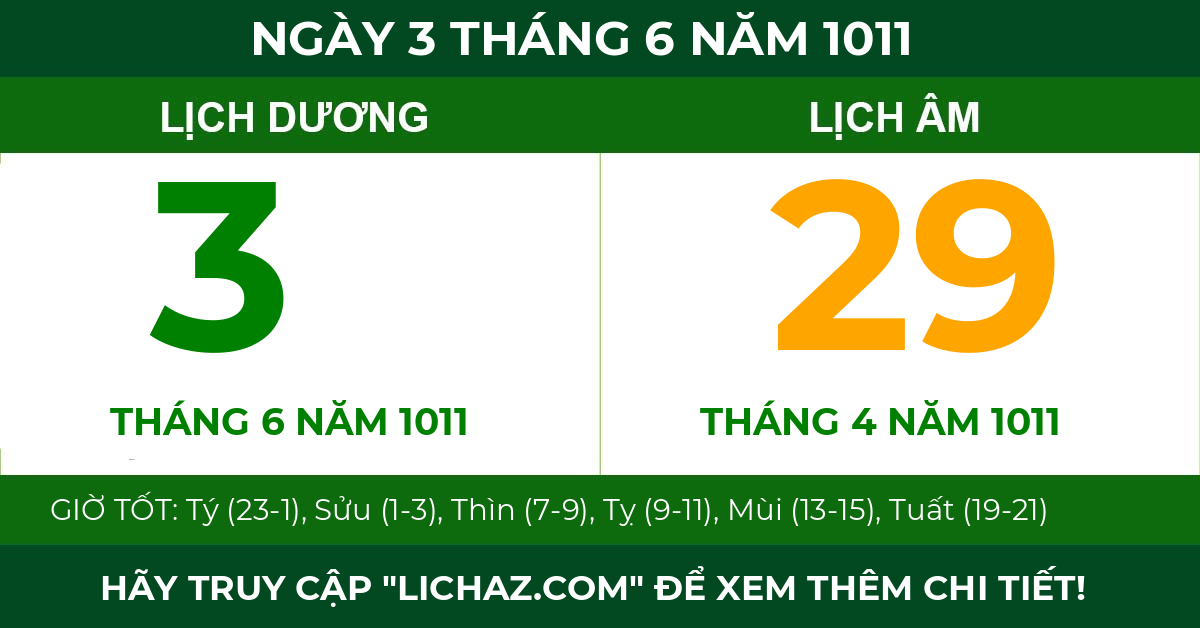 lịch âm ngày 3 tháng 6 năm 1011