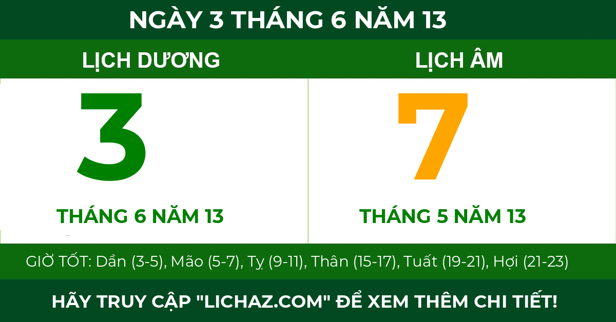 lịch âm ngày 3 tháng 6 năm 13