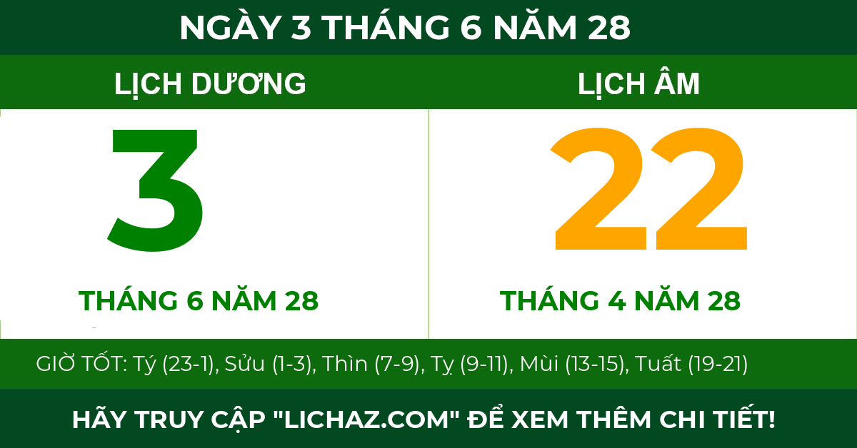 lịch âm ngày 3 tháng 6 năm 28